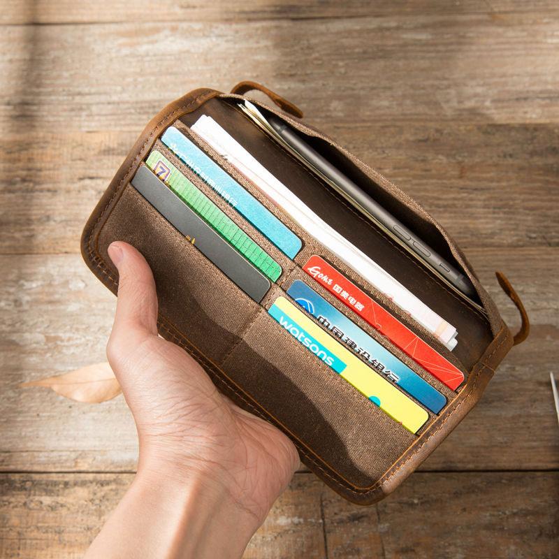 Cool Canvas Leather Mens Bifold Long Wallet Long Wallet for Men