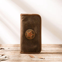 Cool Canvas Leather Mens Bifold Long Wallet Zipper Long Wallet for Men