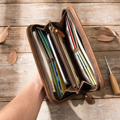 Cool Canvas Leather Mens Bifold Long Wallet Zipper Long Wallet for Men