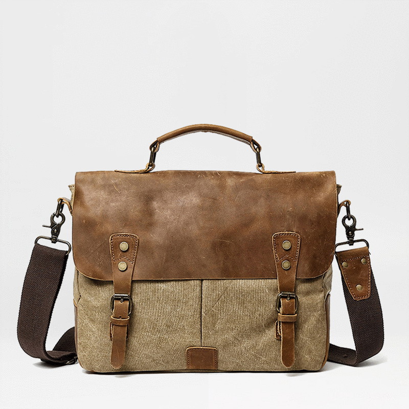 Waxed Canvas Leather Mens Casual Briefcase Computer Bag 14 Messenger Bag For Men