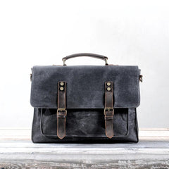 Waxed Canvas Leather Mens Green Casual 14‘’ Briefcase Handbag Messenger Bag Side Bag For Men
