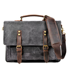 Waxed Canvas Leather Mens Green Casual 14‘’ Briefcase Handbag Messenger Bag Side Bag For Men