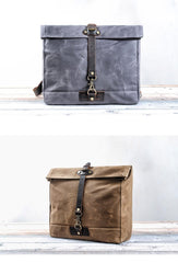 Cool Waxed Canvas Leather Mens 14'' Messenger Bag Motorcycle Side Bag Handbag For Men