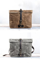 Cool Waxed Canvas Leather Mens 14'' Messenger Bag Motorcycle Side Bag Handbag For Men