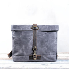 Cool Waxed Canvas Leather Mens 14'' Messenger Bag Motorcycle Side Bag Handbag For Men