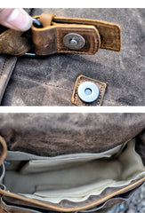 Cool Waxed Canvas Leather Mens Casual Waterproof Messenger Bag Camera Bag Side Bag For Men