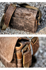 Cool Waxed Canvas Leather Mens Casual Waterproof Messenger Bag Camera Bag Side Bag For Men
