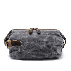 Cool Waxed Canvas Leather Mens Black Clutch Bag Handbag Phone Bag Wash Bag For Men