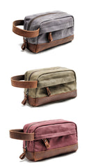 Cool Canvas Leather Mens Clutch Bag Handbag Storage Bag Wash Bag For Men