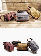 Cool Canvas Leather Mens Clutch Bag Handbag Storage Bag Wash Bag For Men