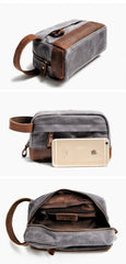 Cool Canvas Leather Mens Clutch Bag Handbag Storage Bag Wash Bag For Men