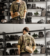 Cool Canvas Mens Green Clutch Bag Mini Side Bag Gray Small Messenger Bag For Men