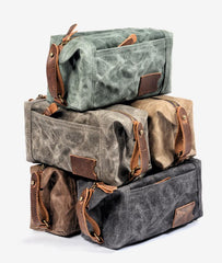 Waxed Canvas Leather Mens Clutch Bag Waterproof Handbag Storage Bag Wash Bag For Men