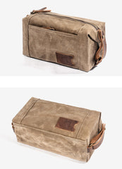 Waxed Canvas Leather Mens Clutch Bag Waterproof Handbag Storage Bag Wash Bag For Men