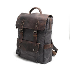 Cool Canvas Leather Mens 15'' College Gray Computer Backpack Travel Backpack for Men