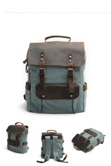 Cool Canvas Leather Mens 15'' College Gray Computer Backpack Travel Backpack for Men