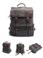 Cool Canvas Leather Mens 15'' College Gray Computer Backpack Travel Backpack for Men