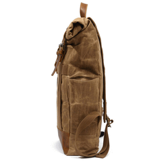 Waxed Canvas Leather Mens Waterproof Black Travel Backpack 15'' Green Computer Hiking Backpack for Men