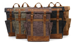 Waxed Canvas Leather Mens Waterproof Black Travel Backpack 15'' Green Computer Hiking Backpack for Men