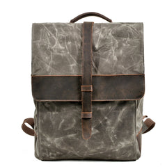 Cool Canvas Leather Mens Large Waterproof Black 15‘’ Backpack Travel Backpack Khaki Computer Backpack for Men