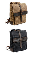 Cool Canvas Leather Mens Large Waterproof Black 15‘’ Backpack Travel Backpack Khaki Computer Backpack for Men