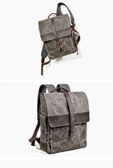 Cool Canvas Leather Mens Large Waterproof Black 15‘’ Backpack Travel Backpack Khaki Computer Backpack for Men