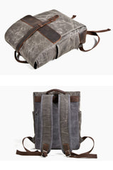 Cool Canvas Leather Mens Large Waterproof Black 15‘’ Backpack Travel Backpack Khaki Computer Backpack for Men