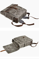 Cool Canvas Leather Mens Large Waterproof Black 15‘’ Backpack Travel Backpack Khaki Computer Backpack for Men