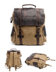 Cool Canvas Leather Mens College Backpack Travel Backpack 15'' Computer Hiking Backpack for Men