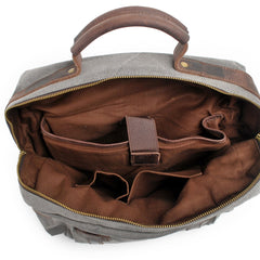 Cool Canvas Leather Mens College Backpack Travel Backpack 15'' Computer Hiking Backpack for Men