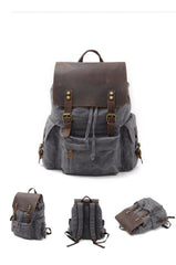 Cool Canvas Leather Mens 15'' Black Computer Backpack Green Hiking Backpack Travel Backpack for Men