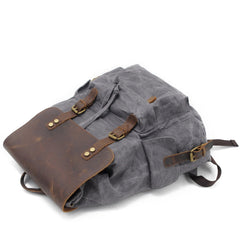 Cool Canvas Leather Mens 15'' Black Computer Backpack Green Hiking Backpack Travel Backpack for Men