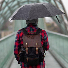 Cool Canvas Leather Mens 15'' Black Computer Backpack Green Hiking Backpack Travel Backpack for Men