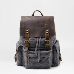Cool Canvas Leather Mens 15'' Black Computer Backpack Green Hiking Backpack Travel Backpack for Men