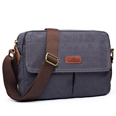 Cool Canvas Leather Mens Small Black Tablet Bag Shoulder Bag Gray Side Bag Messenger Bag for Men