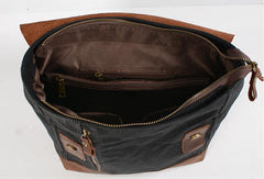 Waxed Canvas Leather Mens 14'' Waterproof Black School Backpack Green Travel Backpack for Men