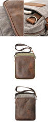 Cool Canvas Leather Mens Vertical Small Side Bag Gray Messenger Bag for Men