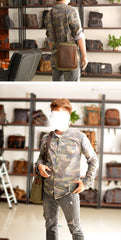 Cool Canvas Leather Mens Vertical Small Side Bag Gray Messenger Bag for Men