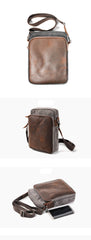 Cool Canvas Leather Mens Vertical Small Side Bag Gray Messenger Bag for Men