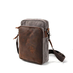 Cool Canvas Leather Mens Vertical Small Side Bag Gray Messenger Bag for Men