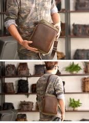Cool Canvas Leather Mens Vertical Small Side Bag Gray Messenger Bag for Men