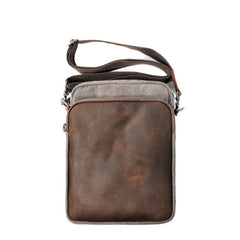 Cool Canvas Leather Mens Vertical Small Side Bag Gray Messenger Bag for Men