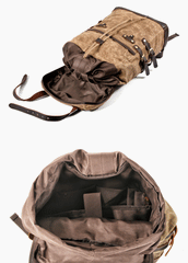 Cool Waxed Canvas Leather Mens Black 15.6‘’ Large Hiking Backpack Green Travel Backpack for Men