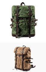 Cool Waxed Canvas Leather Mens Black 15.6‘’ Large Hiking Backpack Green Travel Backpack for Men