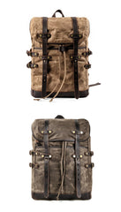 Cool Waxed Canvas Leather Mens Black 15.6‘’ Large Hiking Backpack Green Travel Backpack for Men