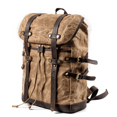 Cool Waxed Canvas Leather Mens Black 15.6‘’ Large Hiking Backpack Green Travel Backpack for Men