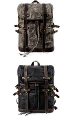 Cool Waxed Canvas Leather Mens Black 15.6‘’ Large Hiking Backpack Green Travel Backpack for Men