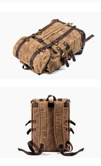 Cool Waxed Canvas Leather Mens Black 15.6‘’ Large Hiking Backpack Green Travel Backpack for Men
