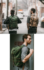 Cool Waxed Canvas Leather Mens Black 15.6‘’ Large Hiking Backpack Green Travel Backpack for Men