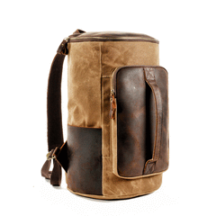 Cool Waxed Canvas Black Leather Mens 15.6‘’ Barrel Green Backpack Travel Backpack Hiking Backpack for Men